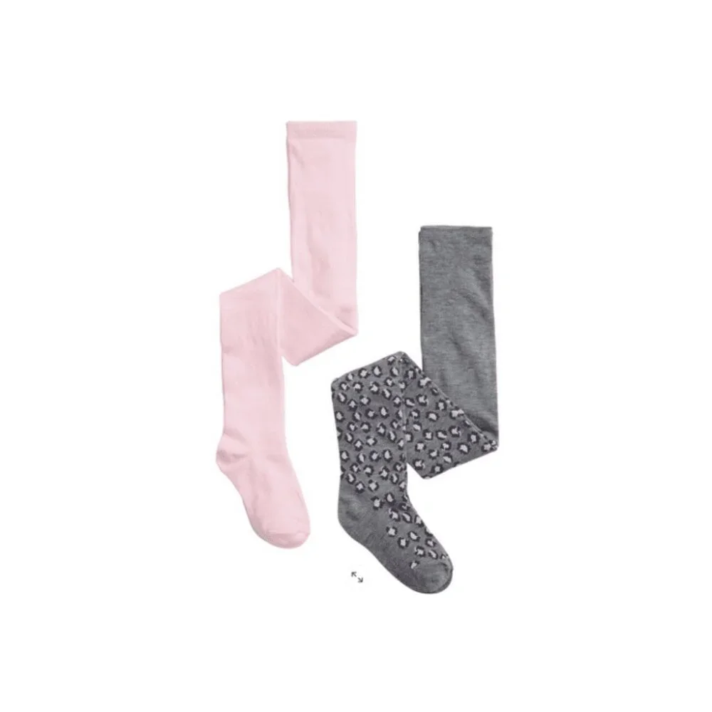 Keds 2 pairs Sweater Tights Polyester Size 4-6 Heather Gray/Pink